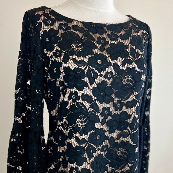 NWT Vince Camuto Black Bell Sleeve Lace Dress (6) Dark Coquette / Dark Romance - Picture 5 of 16
